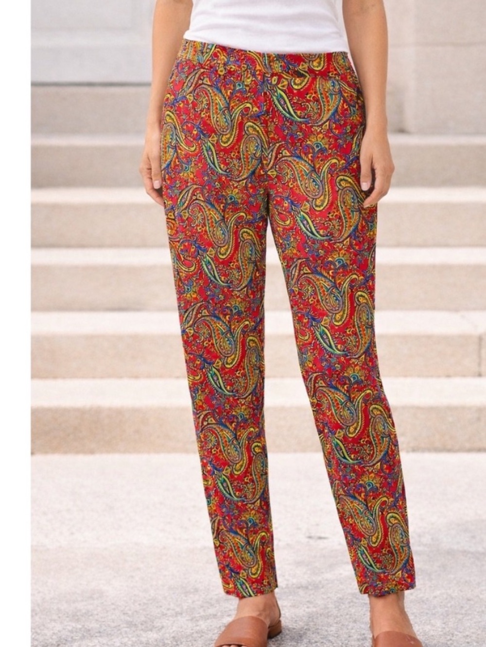 Lauren Ralph Lauren Vintage Paisley Pants Bright Color Boho Ankle Leg Women’s 6P - Picture 1 of 11